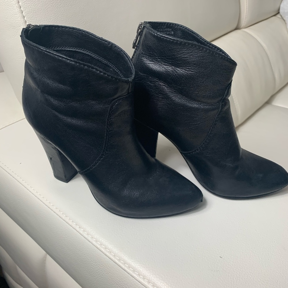 Black women leather booties with heels
